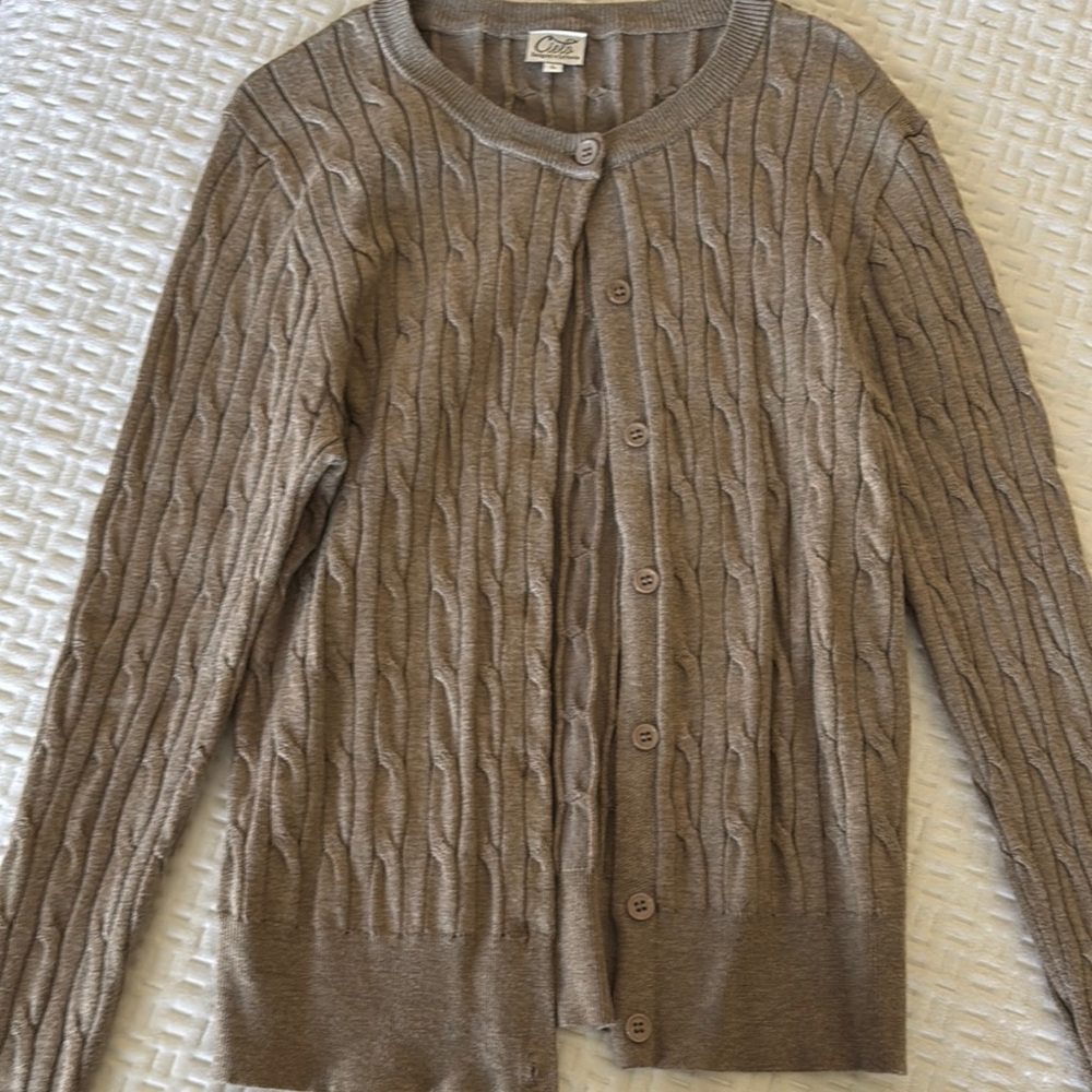 Cable Knit Button-Up Sweater - Tan
